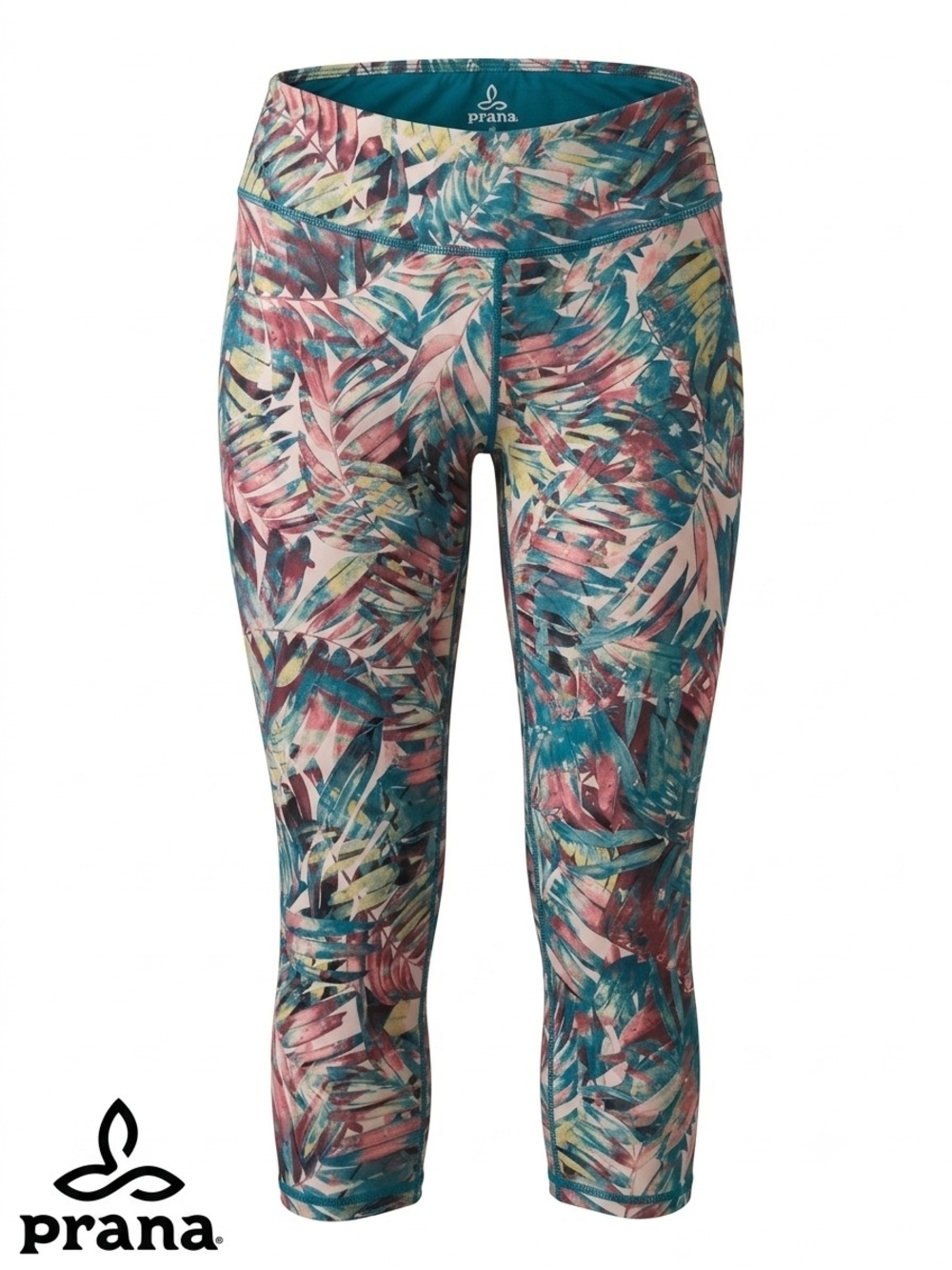 prAna Roxanne Capri Leggings Womens Small S Tropical Palm Leaf Floral Yoga Pants